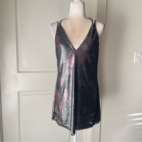 New Free People Double Take Sequin Slip Mini Dress Small - Picture 4 of 8